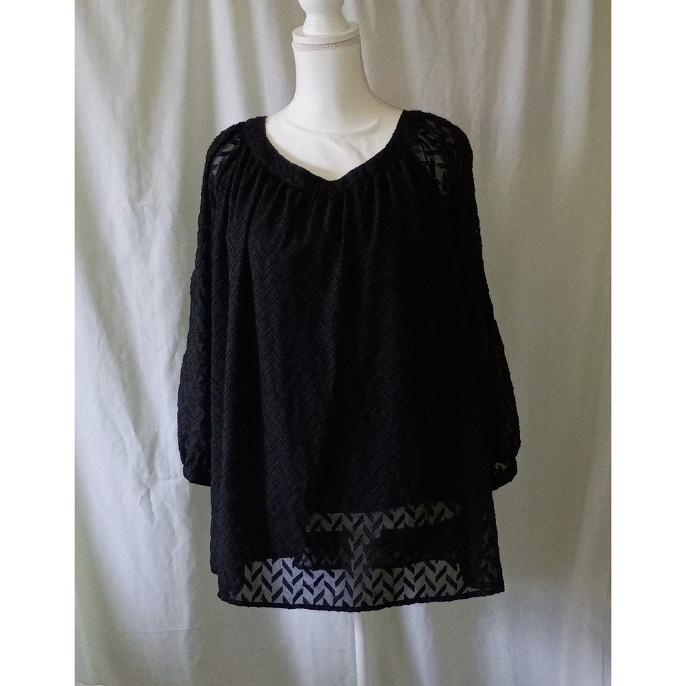 Cato Literary Chic Woman Black Textured Layered Tunic Blouse‎ Plus Size 18/20W